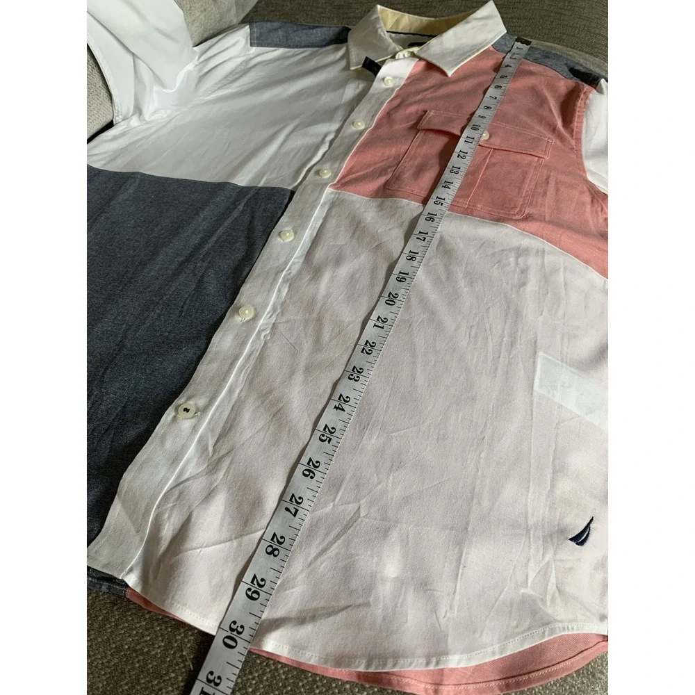 NWT‎ Nautica Button Up Shirt Men XL Embroidery Big Logo Color Block Finance Bro